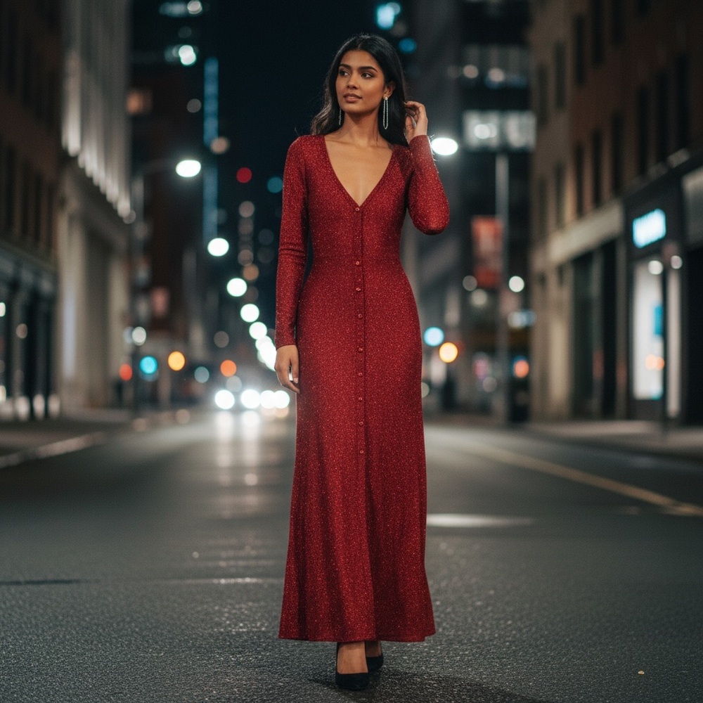 NWT Misa Rafael Cardigan Dress in Red Shimmer size XS